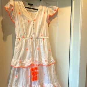 J. Crew White and Orange Embroidered Dress